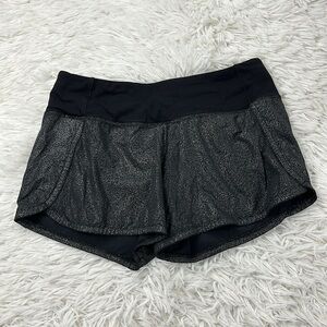 Lululemon Run Times Short II 4" Luminosity Foil Print Black Silver / Black